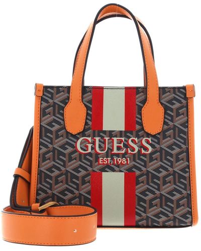 Guess Silvana Two Compartment Mini Tote Black Logo/Cognac - Rouge