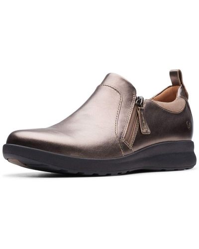 Clarks Un Adorn Zip S Wide Fit Casual Shoes 6 Uk Pebble Metallic Grey - Brown