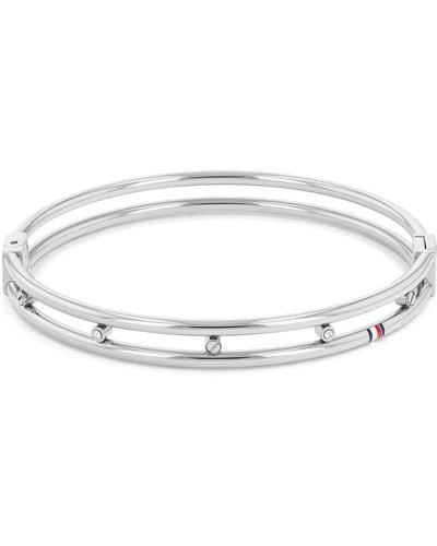 Tommy Hilfiger Jewellery Hardware Stainless Steel With Crystal Bangle Bracelet Color: Silver - Black