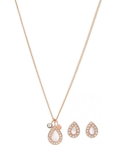 Fossil Jf04029791 Stevie Classics Necklace Earrings Set Mother Of Pearl White - Metallic