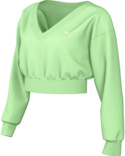 Nike Damen Sportswear Phnx FLC Crop Vneck Top - Verde