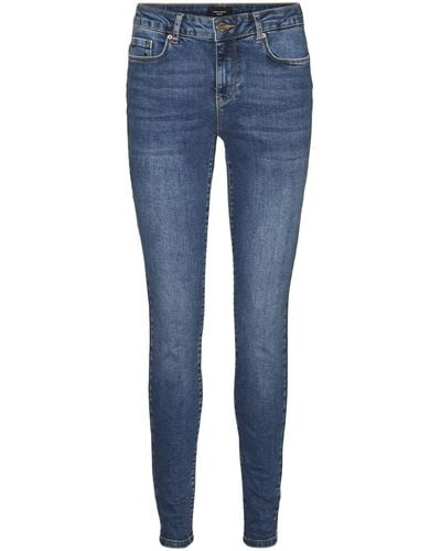 Vero Moda Female Mid Rise Jeans Vmseven Slim - Blau