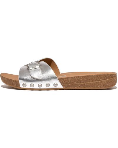 Fitflop Iqushion Adjustable Metallic S Slides Silver - Brown