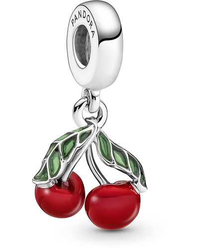 PANDORA Moments Colgante con diseño de cerezas de plata de ley con esmalte verde y rojo