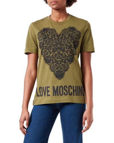 Love Moschino T-Shirt with Maxi Lace Heart And Logo Print Donna - Verde