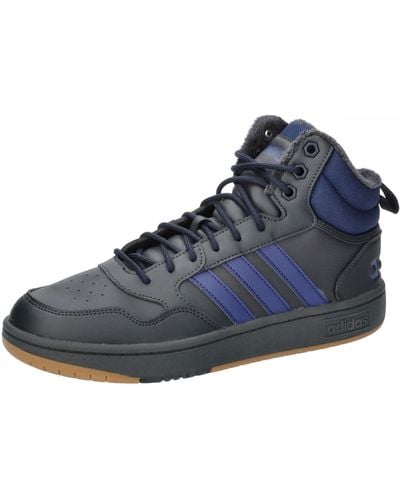 adidas Hoops 3.0 Mid Lifestyle Basketball Classic Fur Lining Winterized Shoes Sneakers - Bleu