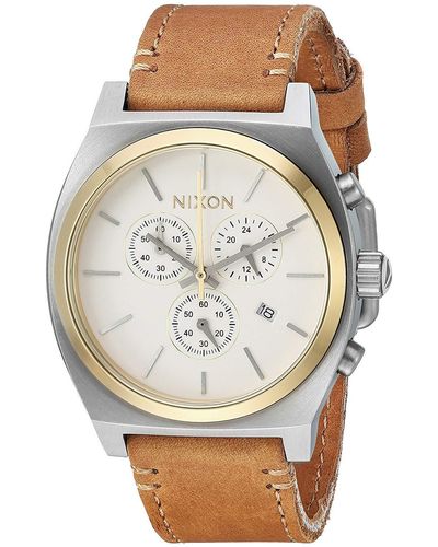 Nixon Erwachsene Chronograph Quarz Uhr mit Leder Armband A1164-2548-00 - Weiß