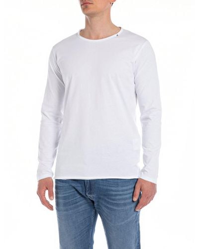 Replay Chemise ches Longues avec Col Rond - Blanc