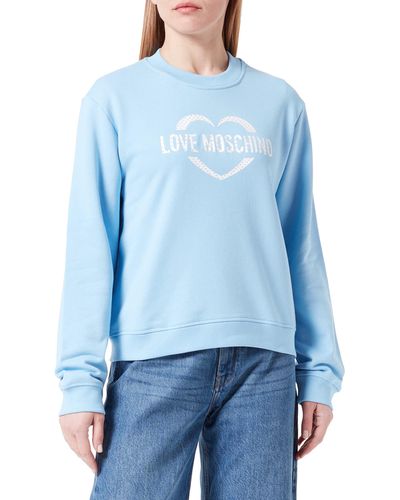 Love Moschino Regular fit Roundneck Long-Sleeved with Heart Holographic Print Sweatshirt - Blau