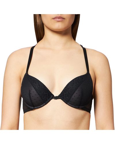 Iris & Lilly Reggiseno Push-Up in Rete con Chiusura Frontale Donna - Nero