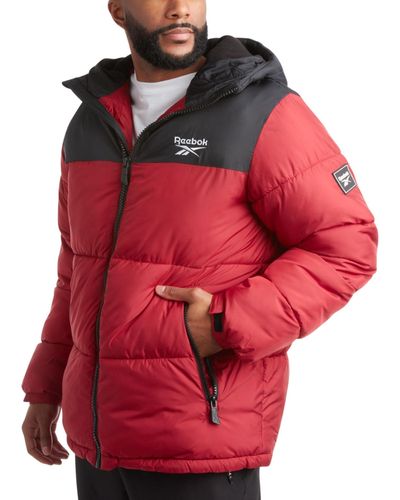Reebok Heavyweight Quilted Puffer Parka Coat - Weather Resistant Ski Jacket For - Red