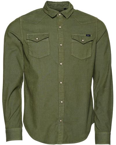 Superdry Vintage Cord Western Shirt M4010649A Olive Khaki S Hombre - Verde