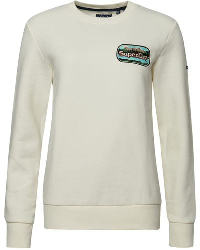 Superdry Vintage Travel Sweatshirt mit Rundhalsausschnitt Couture Weiß 44 - Grau