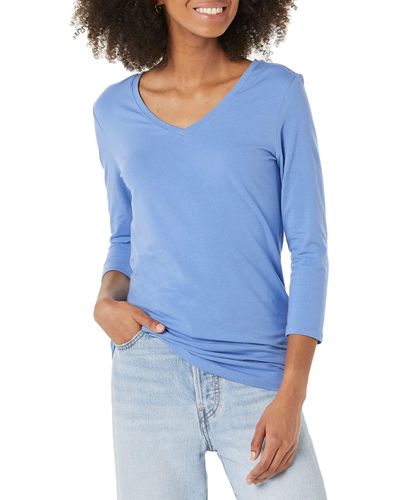 Amazon Essentials T-shirt Met Driekwartmouwen En V-hals In Klassieke Pasvorm - Blauw