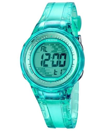 Calypso St. Barth Digital Watch With Turquoise Dial Digital Display And Turquoise Plastic Strap K5688/4 - Blue