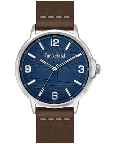 Timberland Montre à quartz pour homme en acier inoxydable avec bracelet en cuir véritable - TDWGA0011501 - Bleu