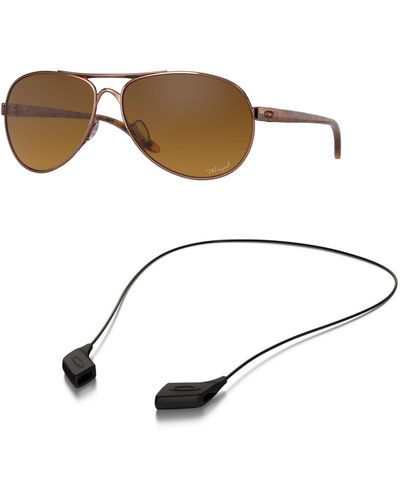 Oakley Oo4079 Sunglasses Bundle: Oo 4079 Feedback 407914 Feedback Rose Gold Brown Gradi And Medium Black Leash Accessory Kit - Natural