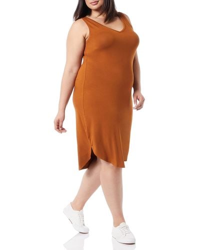 Amazon Essentials Sleeveless Regular-fit V-neck Jersey Midi Dress - Orange
