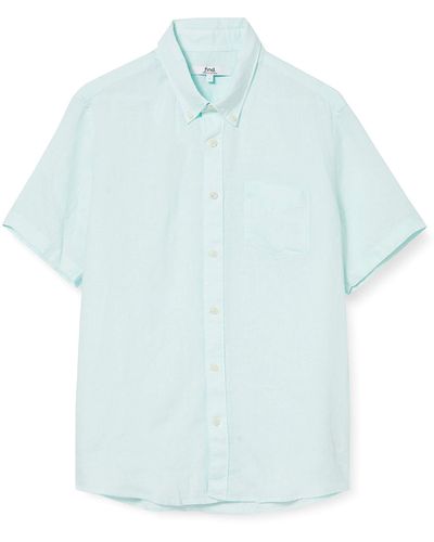 FIND Amazon-Marke: Kurzärmeliges Leinenhemd - Blau