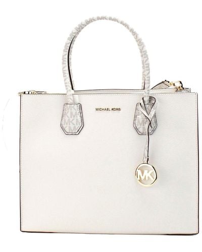 Michael Kors Mercer Large Leather And Signature Logo Accordion Tote - White
