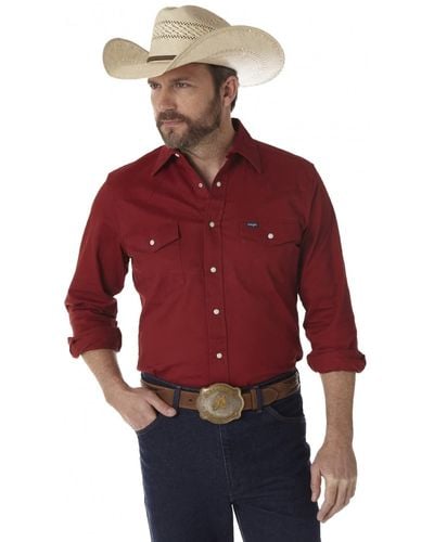 Wrangler Western Premium Performance Advanced Comfort Workshirt,red,medium