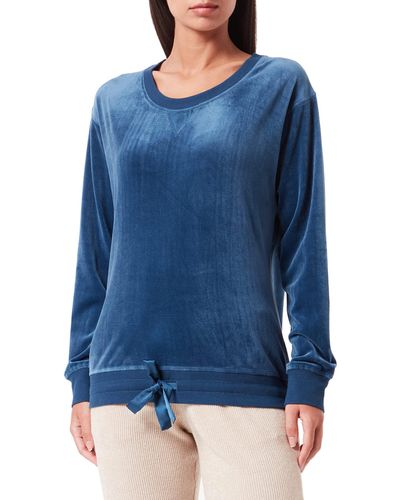 Triumph Mix & Match Velour Sweater Parte Superiore del Pigiama - Blu