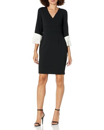 DKNY Triple Ruffle Sleeve Fit And Flare - Black