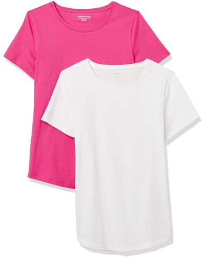 Amazon Essentials T-Shirt Col Rond À ches Courtes 100% Coton Coupe Classique - Rose
