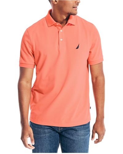 Nautica Mens Short Sleeve Solid Stretch Cotton Pique Polo Shirt - Orange
