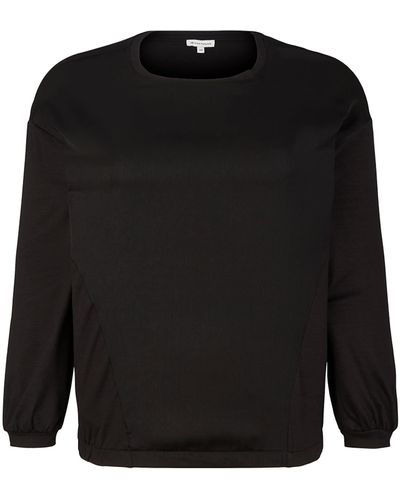 Tom Tailor 1035823 Plussize Langarmshirt aus Material-Mix - Schwarz