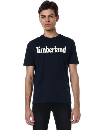 Timberland S S Linear Logo Non-ringer Tee Shirt Navy Blue Size Extra Large