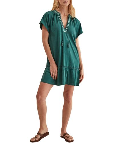 Women'secret Vestido 100% algodón Verde Volante bajo