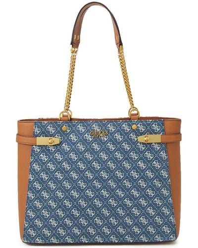 Guess Schultertasche ZADIE blue denim/weiß/cognac/gold One Size - Blau