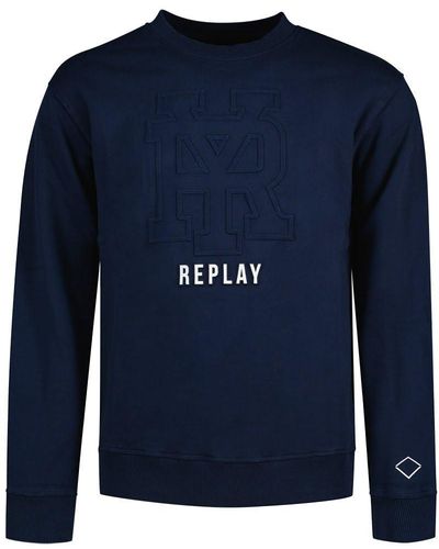 Replay Sweatshirt mit Logo ohne Kapuze - Blau