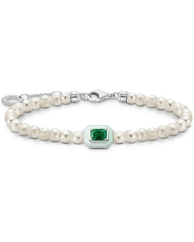 Thomas Sabo Armband Perlen mit grünem Stein 925 Sterlingsilber - Weiß
