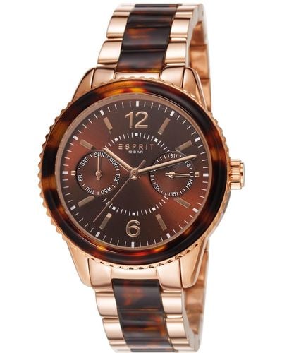Esprit Marin Tortoise Quartz Watch With Brown Dial Analogue Display And Rose Gold Plated Stainless Steel Bracelet Es106742004