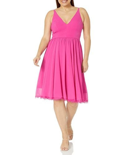Dress the Population S Alicia Sleeveless Plunging Fit And Flare Midi - Pink