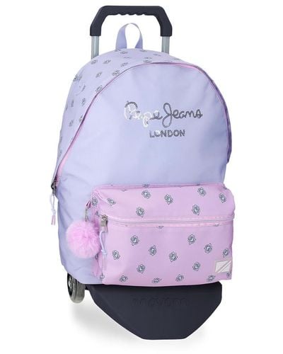 Pepe Jeans Becca Double Compartment Laptop Backpack With Purple Trolley 31 X 44 X 17.5 Cm Polyester 23.87l
