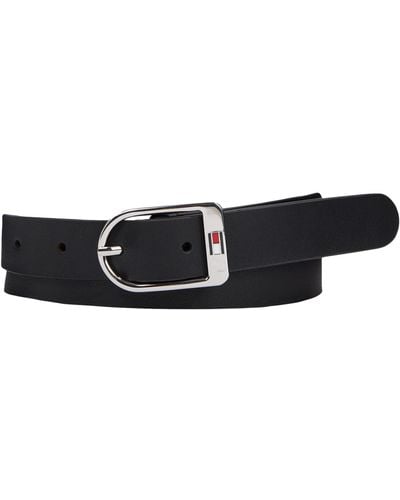 Tommy Hilfiger Essential Flag Silver 2.5 Cm Belt Leather - Black