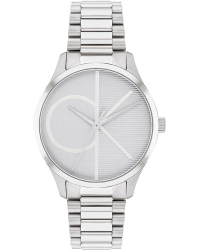 Calvin Klein Iconic Stainless Steel 32 Mm Case Watch With Ss Bracelet - White