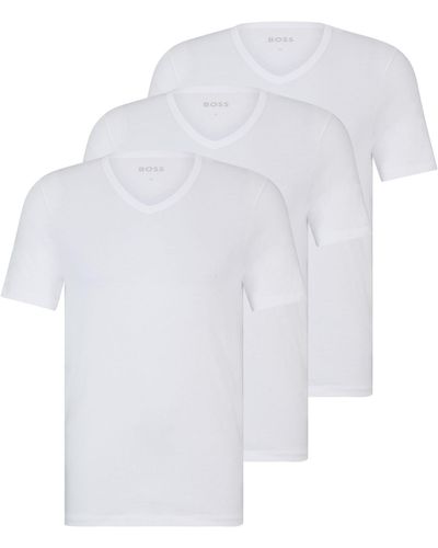 BOSS Paquete de tres camisetas de punto de algodón con cuello en pico - Blanco