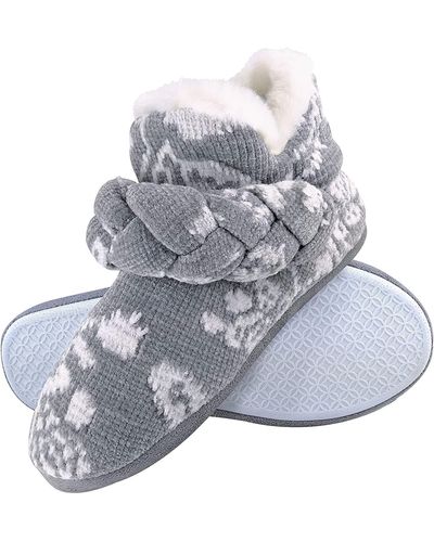 Dunlop Winter Warm Plüsch Hausschuhe Boots Stiefel mit Feste Sohle - Grau