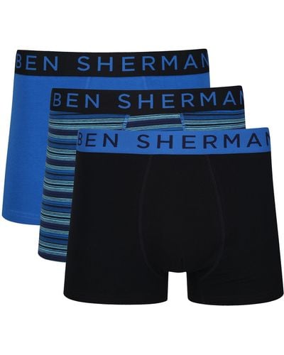 Ben Sherman Boxer Shorts in Blue/Stripe/Black | Cotton Rich Trunks with Elasticated Waistband Boxershorts - Blau