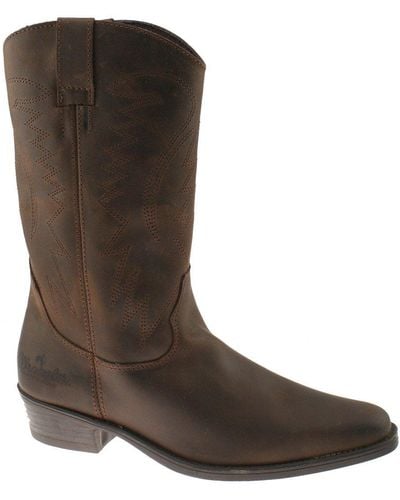 Wrangler Texas Hi S Calf Length Leather Cowboy Boots Dark Brown Uk 7