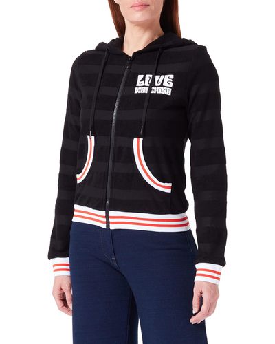 Love Moschino S Hooded Zipped in Striped Jacquard French Terry Jacke - Blau