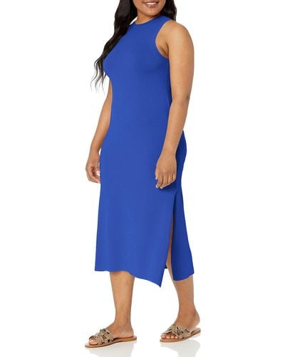 The Drop Gabriela High Neck Slit Maxi Jumper Dress - Blue