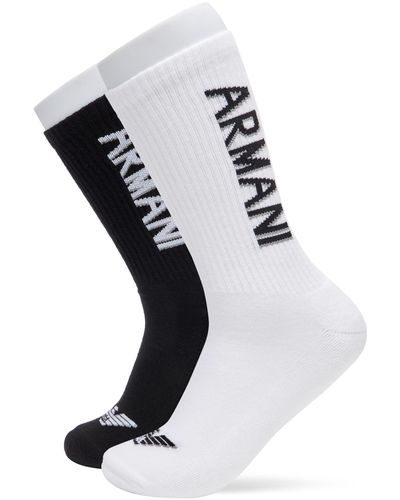 Emporio Armani Lot de 2 paires de chaussettes courtes pour homme avec logo macro - Noir