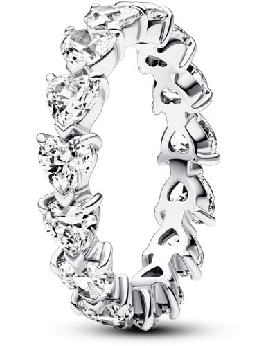 PANDORA Timeless Anillo con diseño de corazones de plata de ley con circonitas cúbicas transparentes - Blanco