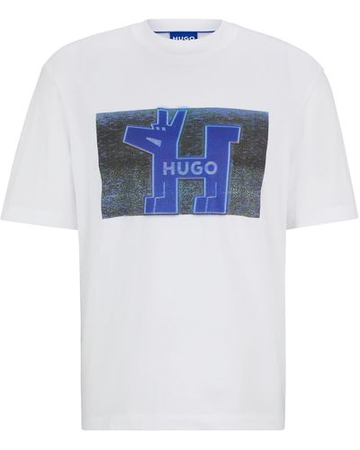 HUGO S Nedary Cotton-jersey Regular-fit T-shirt With Logo Artwork White