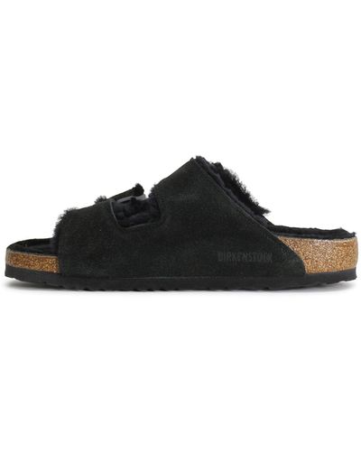 Birkenstock Arizona Fur Suede Black Sandals 10.5 Uk